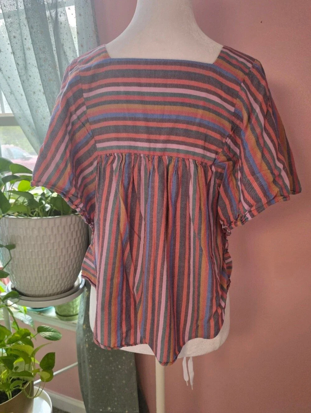 Madewell Striped Square Neck Babydoll Top Size Small